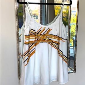 Mochi hand embroidered White tank top, Size M, NWT